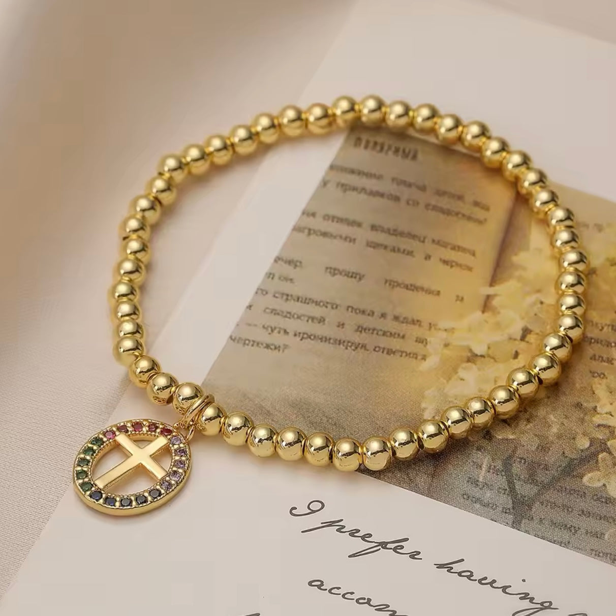 CROSS CHARM BEAD BRACELET