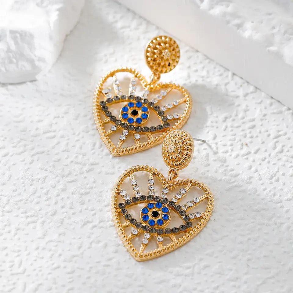 Evil Eye Heart Earring