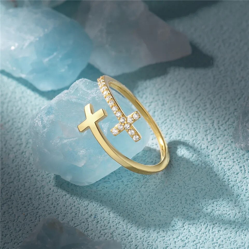 DOUBLE CROSS GOLD RING