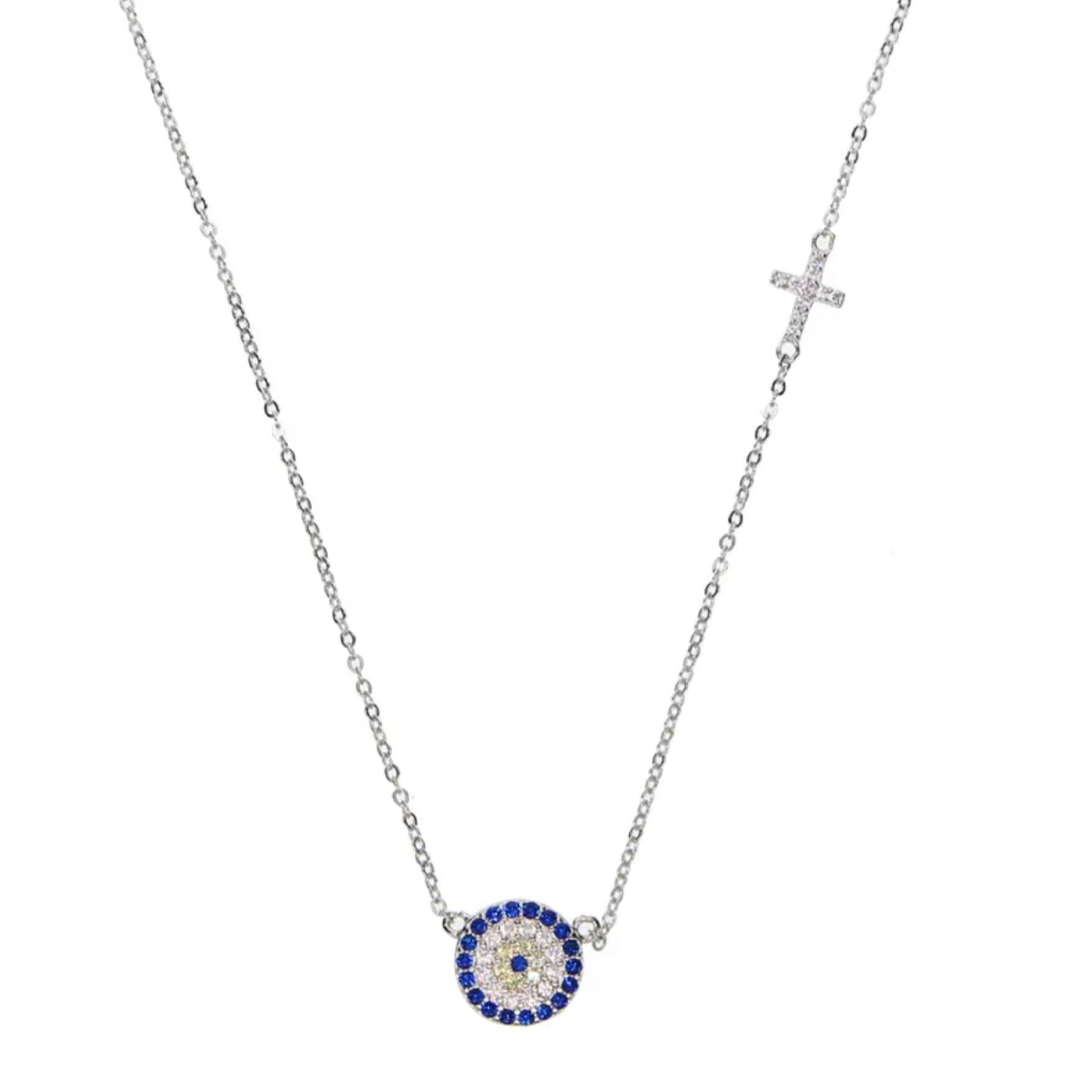 EVIL EYE & CROSS NECKLACE